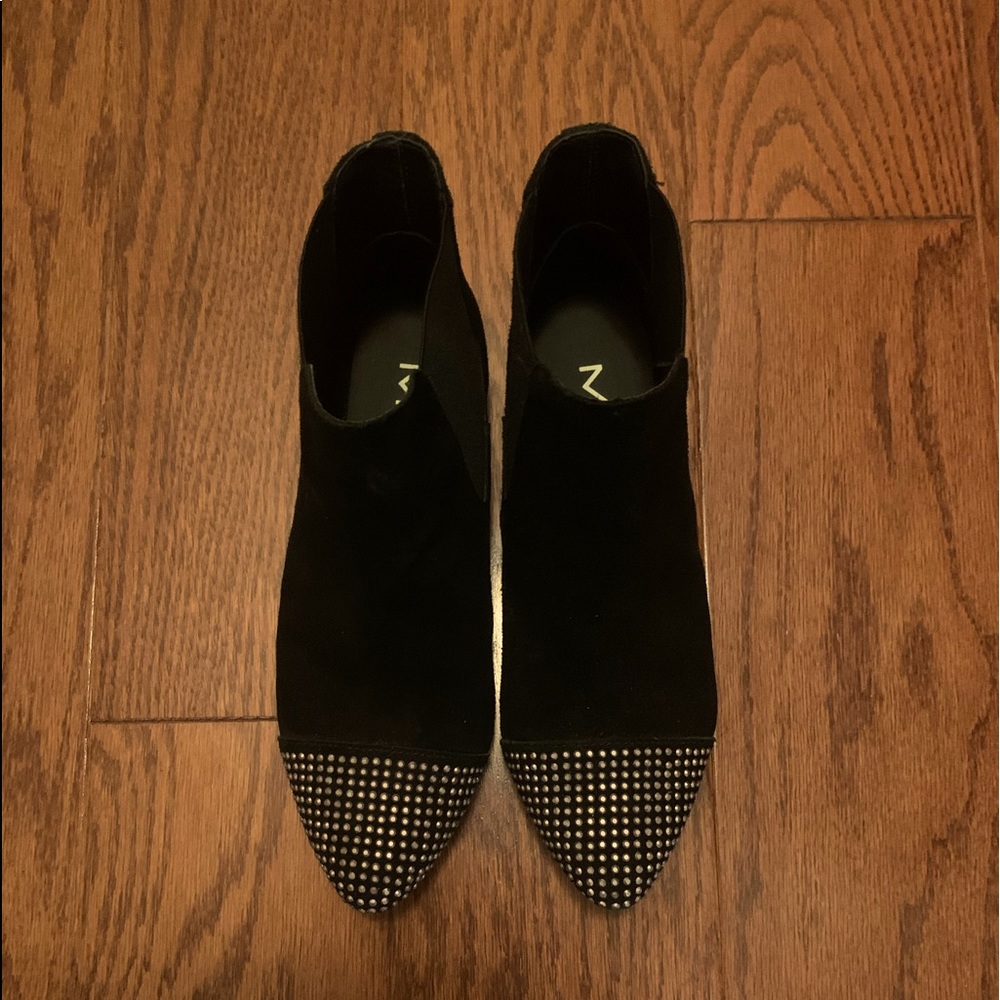 MIA Black suede booties with gold studs size 7.  Great condition, very stylish.